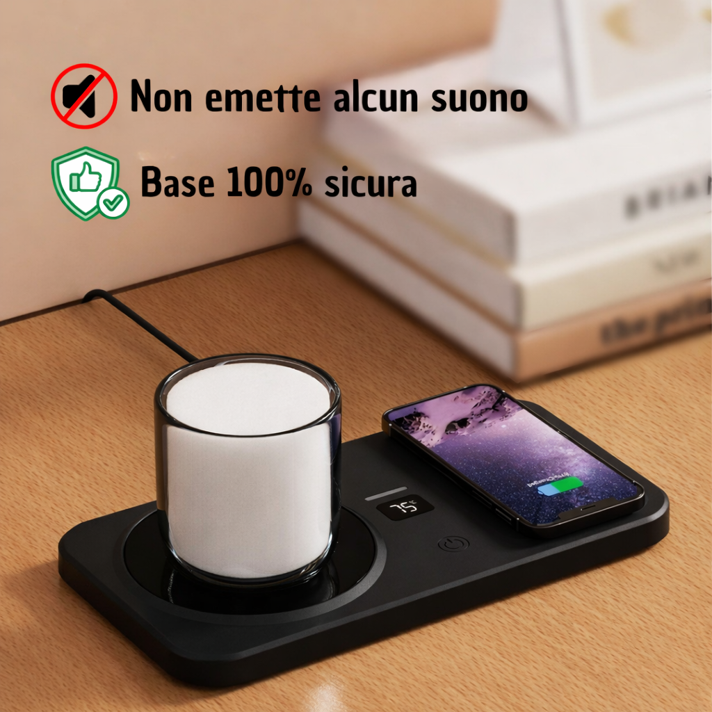 Base termica per caffè con ricarica wireless